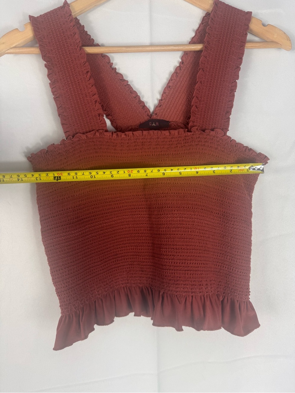 Women’s Smocked Ruffle Crop Tank Top - Rust - Picture 4 of 5